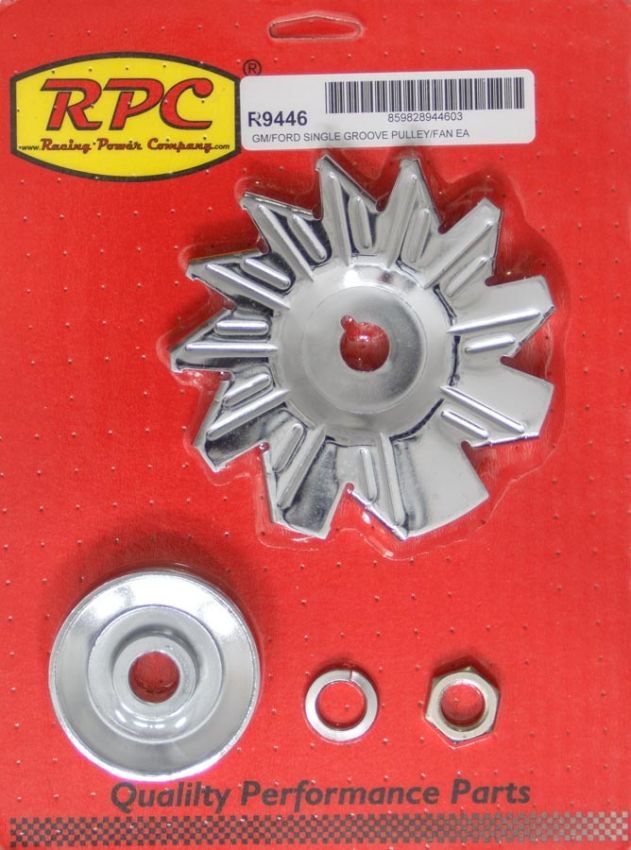 RACING POWER CO-PACKAGED RPCR9446 SIngle Groove Alternator Pulley And Fan Chrome