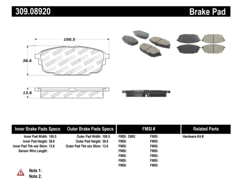 Stoptech 309.08920 Performance Brake Pads