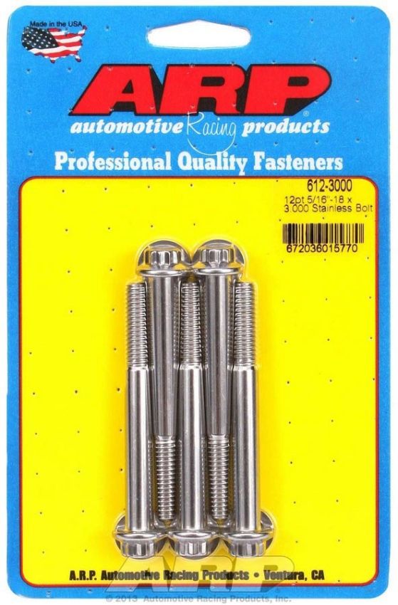 ARP ARP612-3000 S/S Bolt Kit - 12pt. (5) 5/16-18 x 3.000