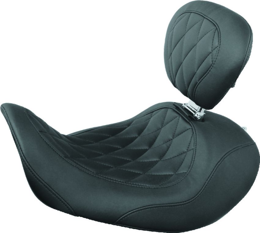 Mustang Motorcycle 79807 Mustang 06-17 Harley Dyna Wide Tripper Forward Solo Seat w/Driver Backrest Diamond Stitch - Black