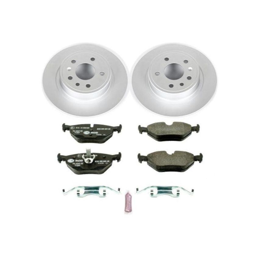 PowerStop ESK3080 Genuine Geomet Coated Rotors, ECE-R90 Brake Pads + Hardware Kit