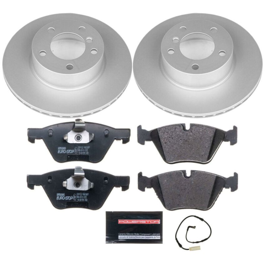 PowerStop ESK3087 Genuine Geomet Coated Rotors, ECE-R90 Brake Pads + Hardware Kit