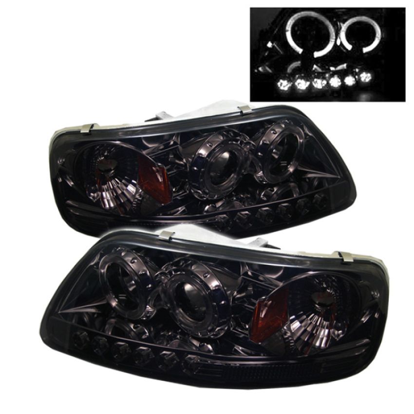 SPYDER 5010285 1PC Projector Headlights - LED Halo - Amber Reflector - Smoke