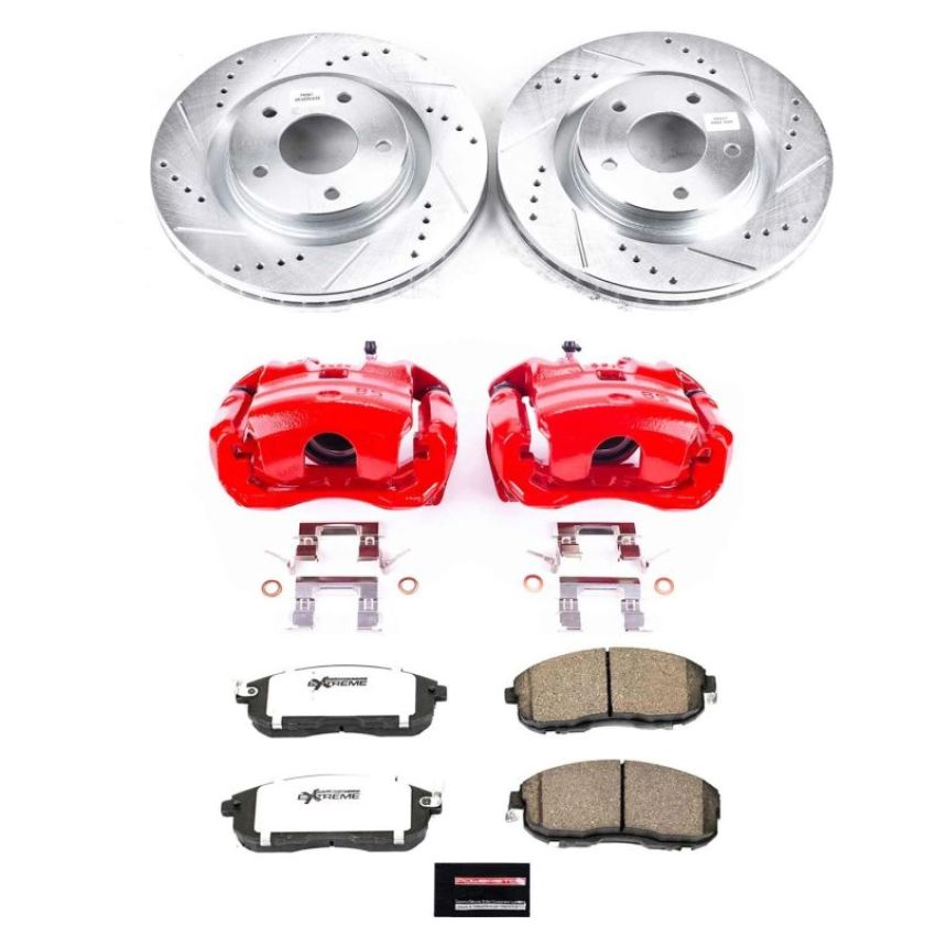 PowerStop KC8327-26 Z26 Street Performance Ceramic Brake Pad, Drilled Slotted Rotor, and Caliper Kit