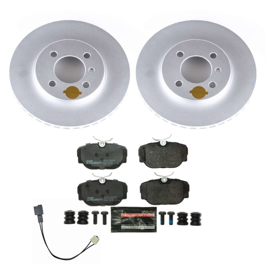 PowerStop ESK3008 Genuine Geomet Coated Rotors, ECE-R90 Brake Pads + Hardware Kit