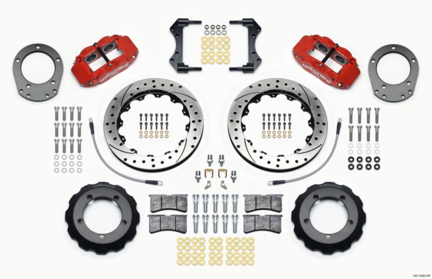 Wilwood 140-13305-DR Narrow Superlite 4R Front Hat Kit 12.88in Drill Red 76-77 Ford Bronco Dana 44 w/Lines