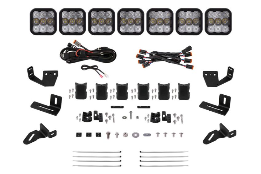Diode Dynamics DD7824 Prinsu/Sherpa Roof Racks- SS5 7-Pod CrossLink Mounting Kit - Sport White Combo