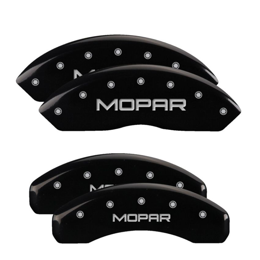 MGP 42014SMOPBK 4 Caliper Covers Engraved Front & Rear MOPAR Black finish silver ch