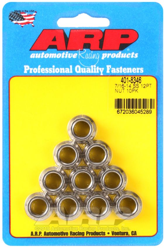 ARP 401-8346 7/16-14 12PT Nut Kit SS - 10 PK