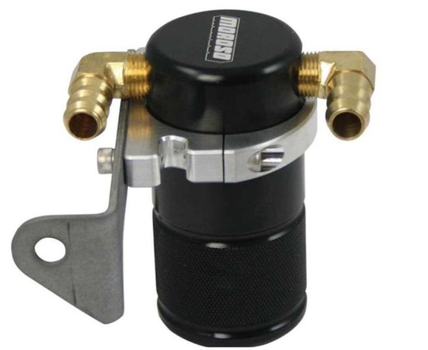 Moroso 85641 Chrysler 5.7L (w/Aftermarket Intake) Air/Oil Separator Catch Can - Billet Aluminum - Black
