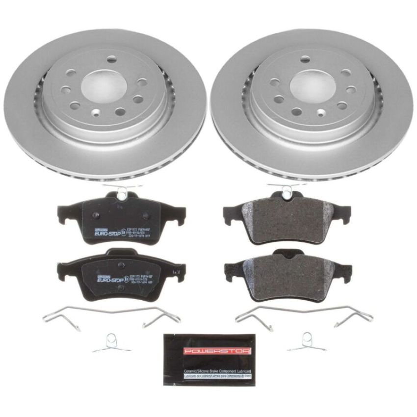PowerStop ESK983 Genuine Geomet Coated Rotors, ECE-R90 Brake Pads + Hardware Kit