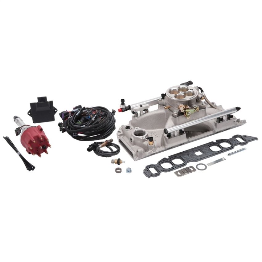 Edelbrock 358400 Pro Flo 4 Fuel Inject Kit Seq Port BBC Oval Port 850 Max HP 60 LbHr Injec Satin w/o Tablet
