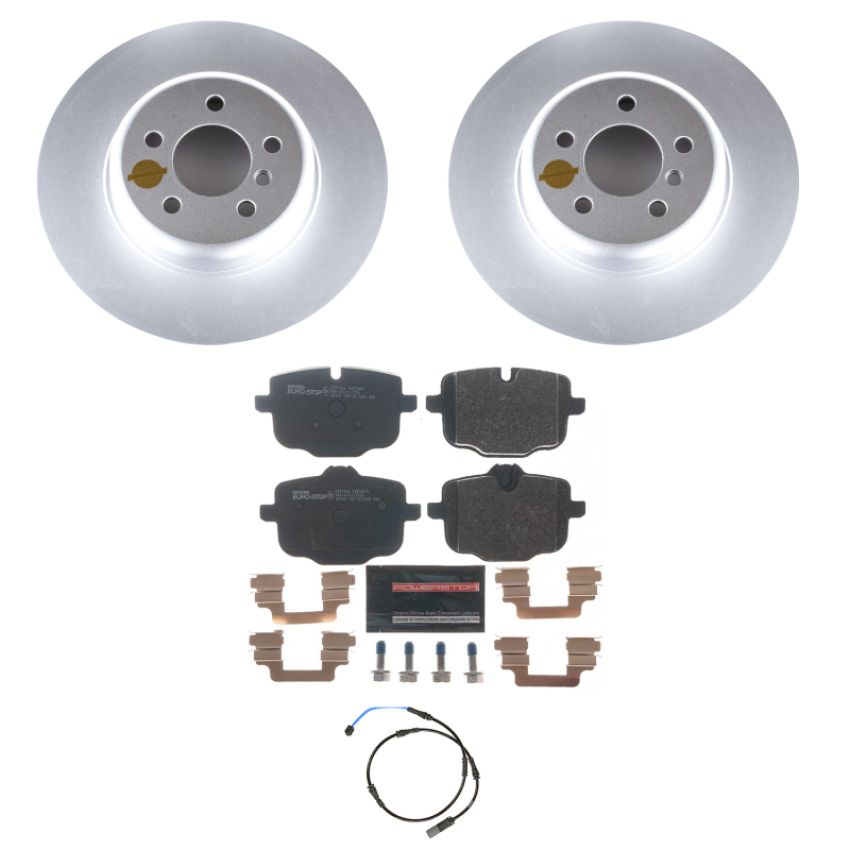 PowerStop ESK6037 Genuine Geomet Coated Rotors, ECE-R90 Brake Pads + Hardware Kit