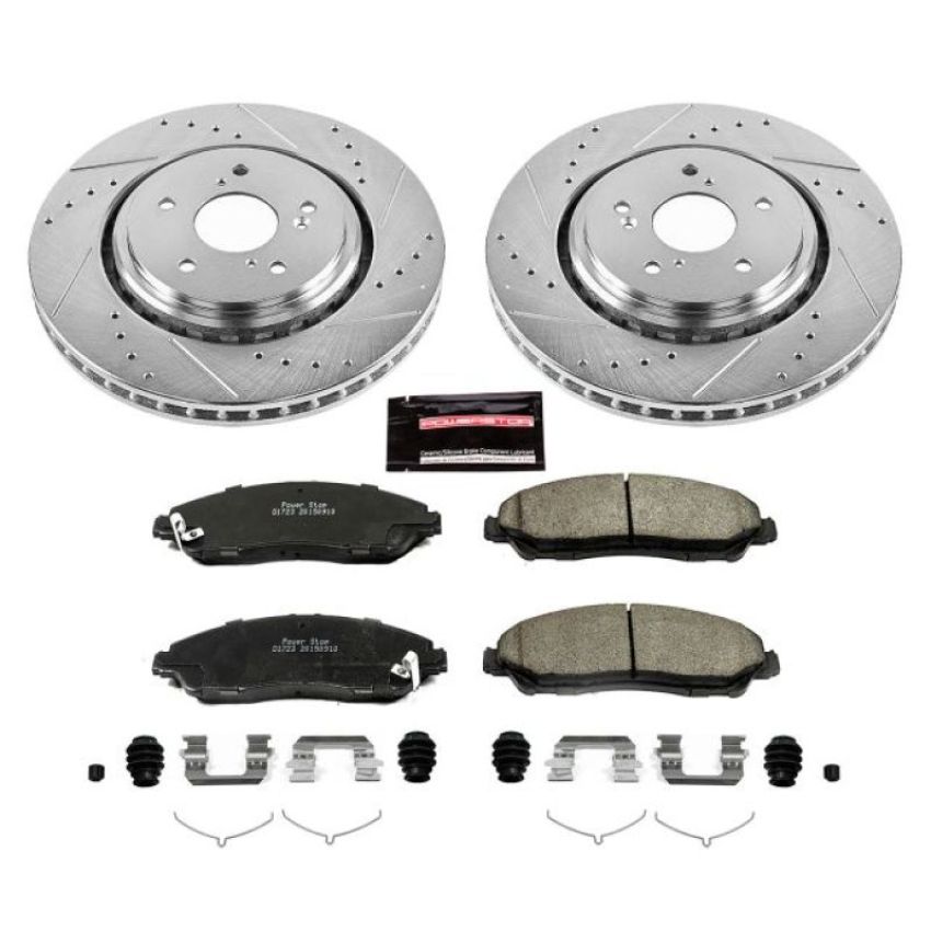 PowerStop K6957 Z23 Daily Driver Carbon-Fiber Ceramic Brake Pad and Drilled & Slotted Rotor Kit