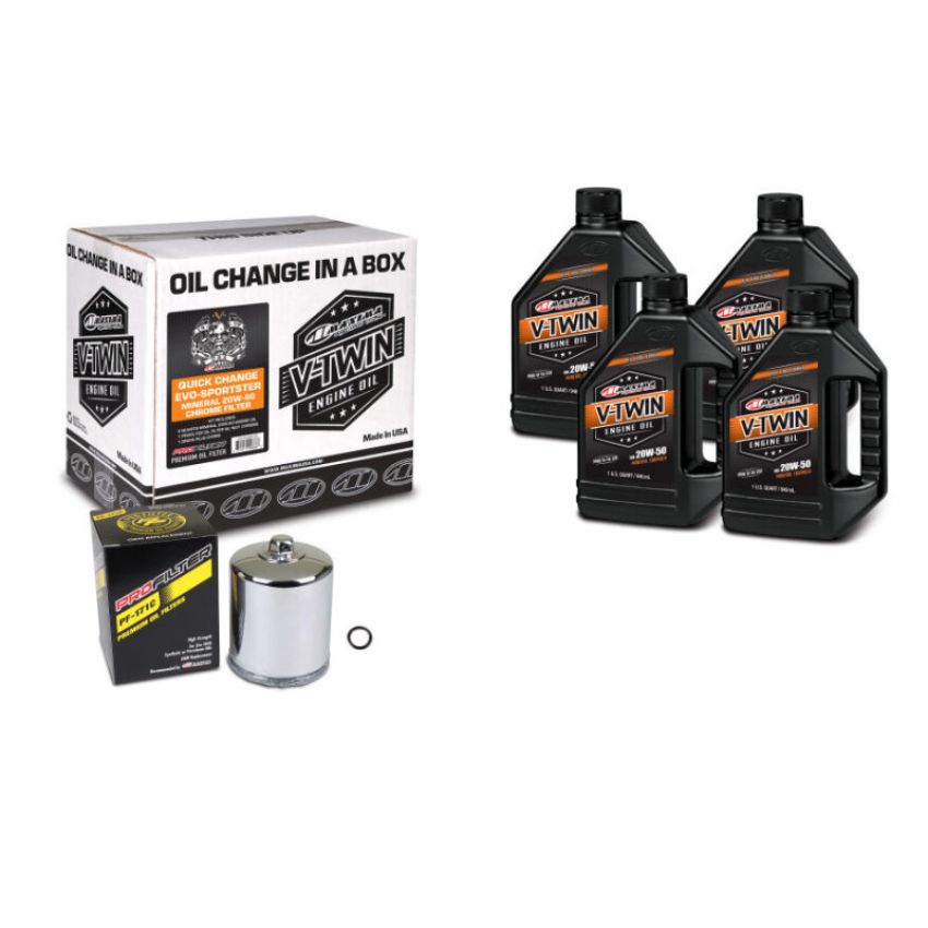 Maxima 90-119014PC V-Twin Quick Change Kit Synthetic w/Chrome Filter Twin Cam