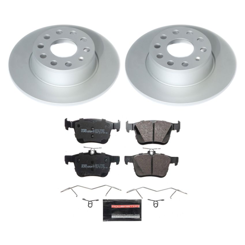 PowerStop ESK8337 Genuine Geomet Coated Rotors, ECE-R90 Brake Pads + Hardware Kit