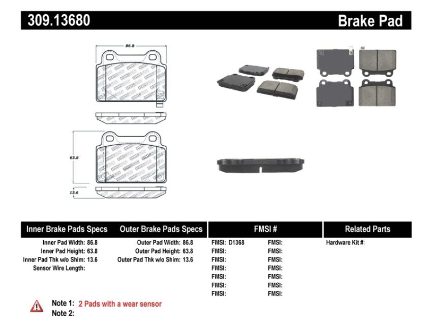 Stoptech 309.13680 Performance 08+ Mitsubishi Evolution X Rear Brake Pads