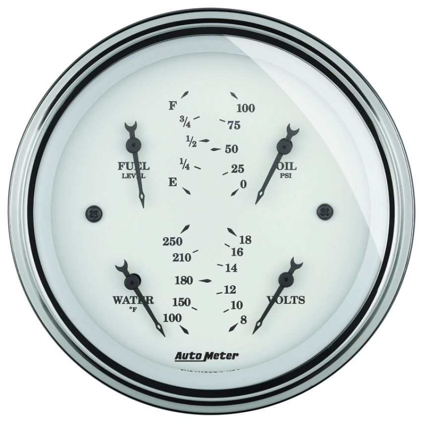 AutoMeter Gauge Quad 3-3/8in. 0 Ohm(e) to 90 Ohm(f)Elec Old Tyme White