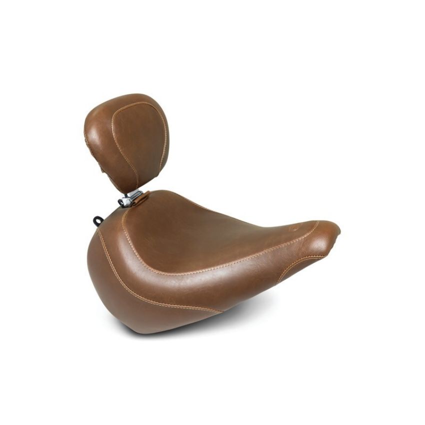 Mustang Motorcycle 83019 Mustang 18-21 Harley Fat Boy Wide Tripper Solo Seat w/ Driver Backrest - Brown