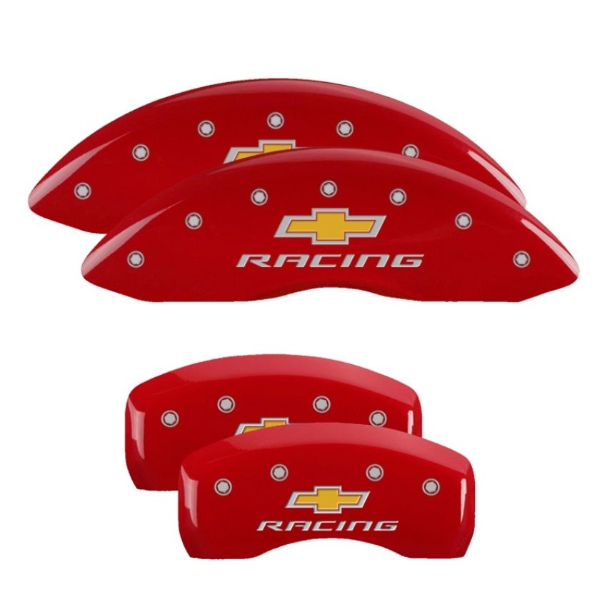 MGP 14006SBRCRD 4 Caliper Covers Engraved Front & Rear Chevy racing Red finish silver ch
