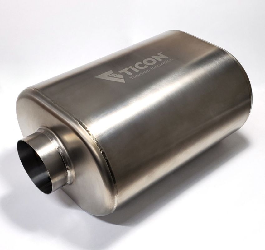 Ticon 116-07613-0100 Industries 3in Oval Titanium Muffler 3in Center In / 3in Out - 12in Overall Length 1mm/.039in