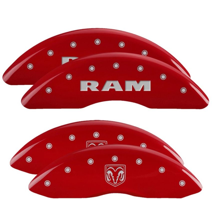 MGP 55002SRMHRD 4 Caliper Covers Engraved Front RAM Engraved Rear RAMHEAD Red finish silver ch