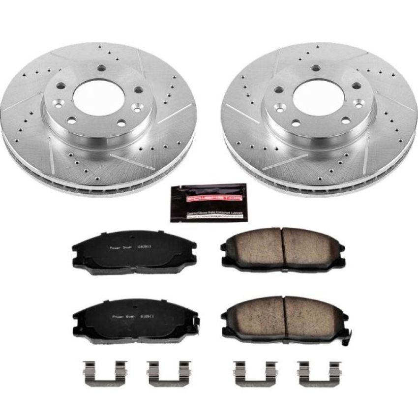 PowerStop K6108 Z23 Daily Driver Carbon-Fiber Ceramic Brake Pad and Drilled & Slotted Rotor Kit