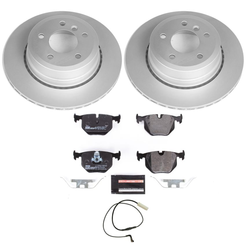 PowerStop ESK5492 Genuine Geomet Coated Rotors, ECE-R90 Brake Pads + Hardware Kit