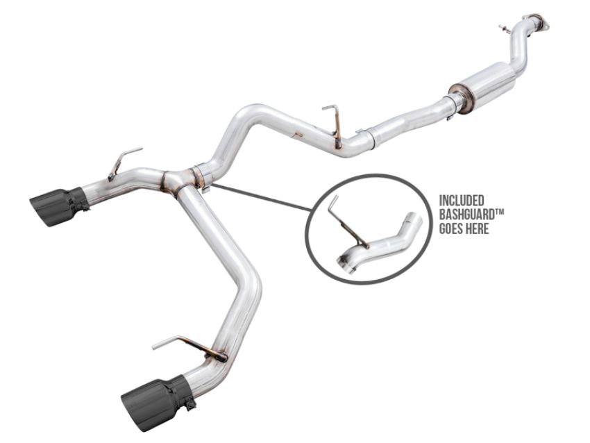 AWE Tuning 3015-33456 2021+ Ford Bronco 0FG Dual Rear Exit Exhaust w/Diamond Black Tips & Bash Guard