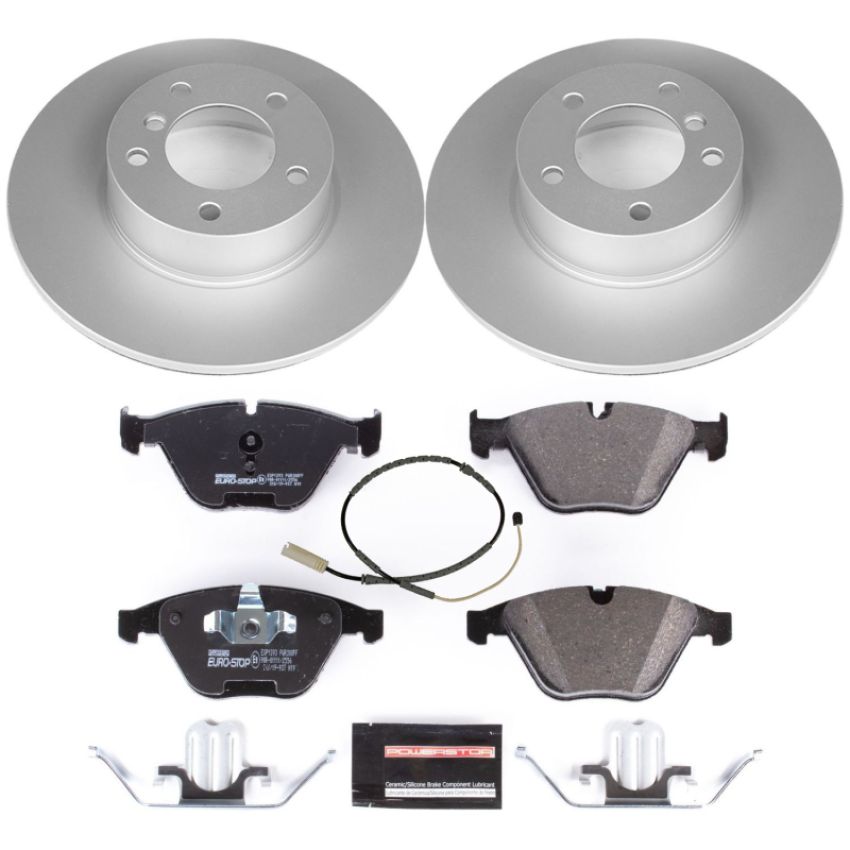 PowerStop ESK6073 Genuine Geomet Coated Rotors, ECE-R90 Brake Pads + Hardware Kit
