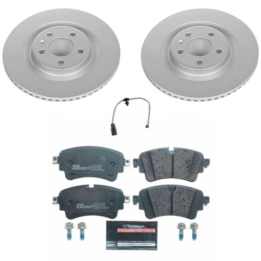 PowerStop ESK8043 Genuine Geomet Coated Rotors, ECE-R90 Brake Pads + Hardware Kit