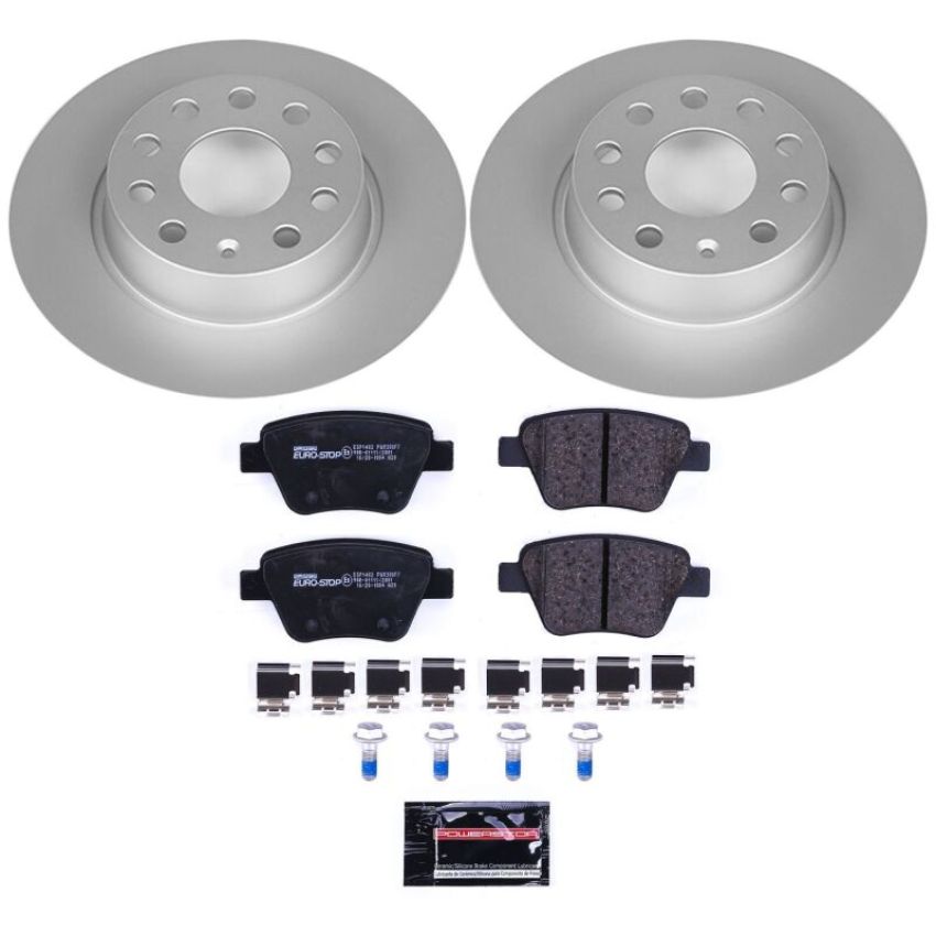 PowerStop ESK5667 Genuine Geomet Coated Rotors, ECE-R90 Brake Pads + Hardware Kit