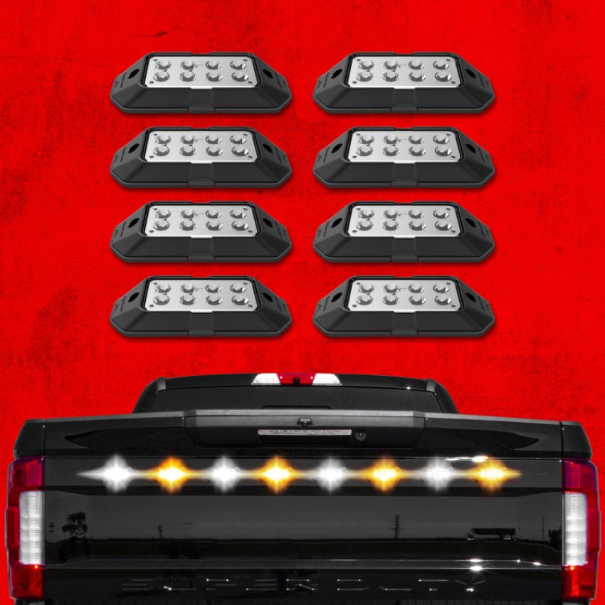 XKGLOW XK052001-8RB XK Glow Strobe Pod Lights w/ Traffic Modes Ultra LEDs Multiple Modes + Solid On - Red + Blue 8pc
