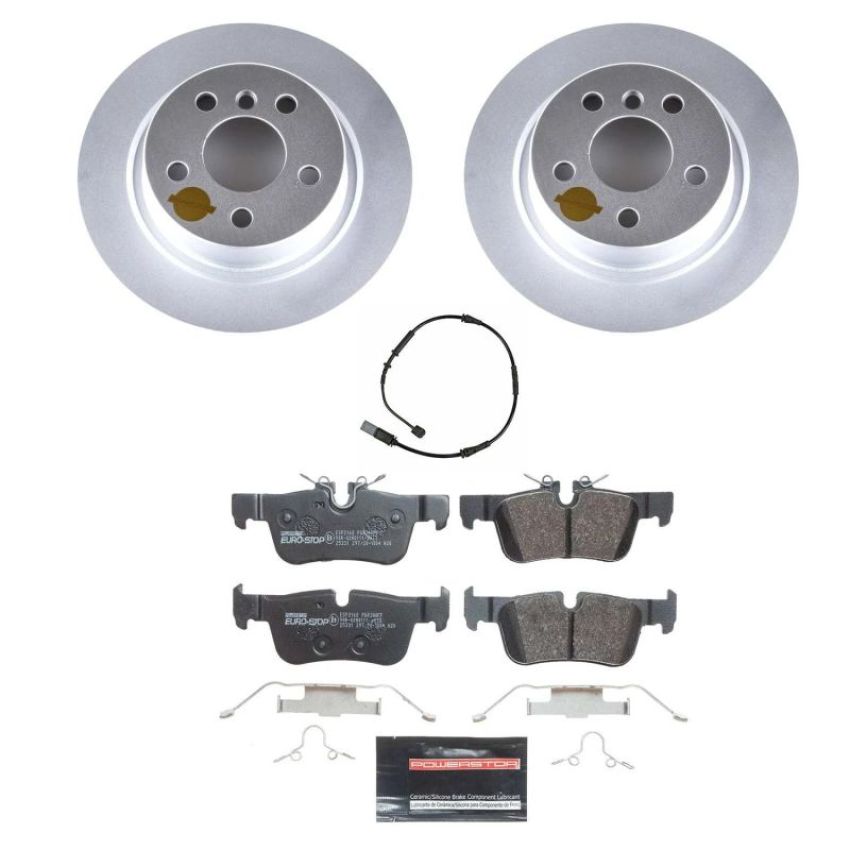 PowerStop ESK8111 Genuine Geomet Coated Rotors, ECE-R90 Brake Pads + Hardware Kit
