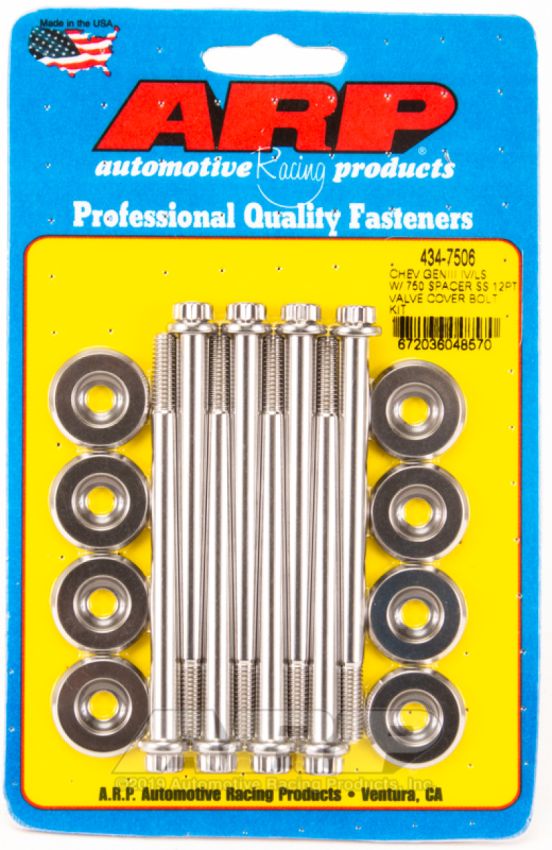 ARP 434-7506 Small Block Chevy GENIII/IV LS Series .750 Spacer 12pt Valve Cover Bolt Kit - Stainless Steel
