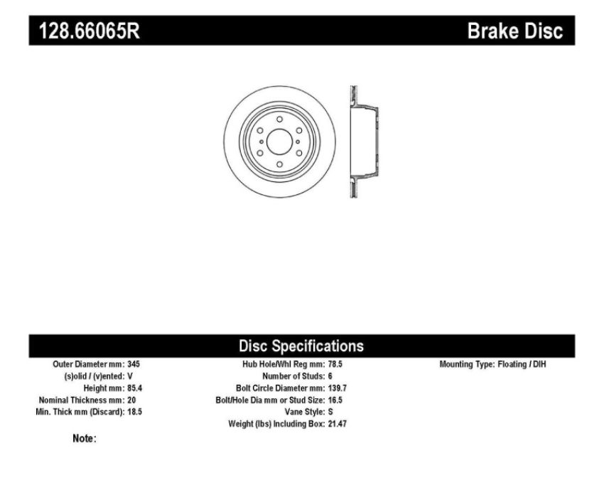 Stoptech 128.66065R Drilled Sport Brake Rotor