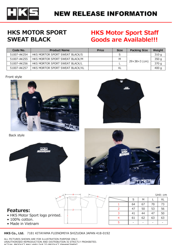 HKS 51007-AK254 MOTORSPORT SWEATSHIRT BLACK S
