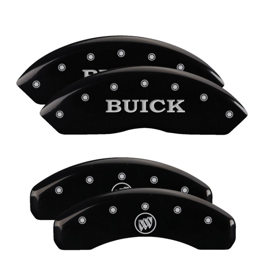 MGP 49003SBSHBK 4 Caliper Covers Engraved Front Buick Engraved Rear Buick Shield Black finish silver ch