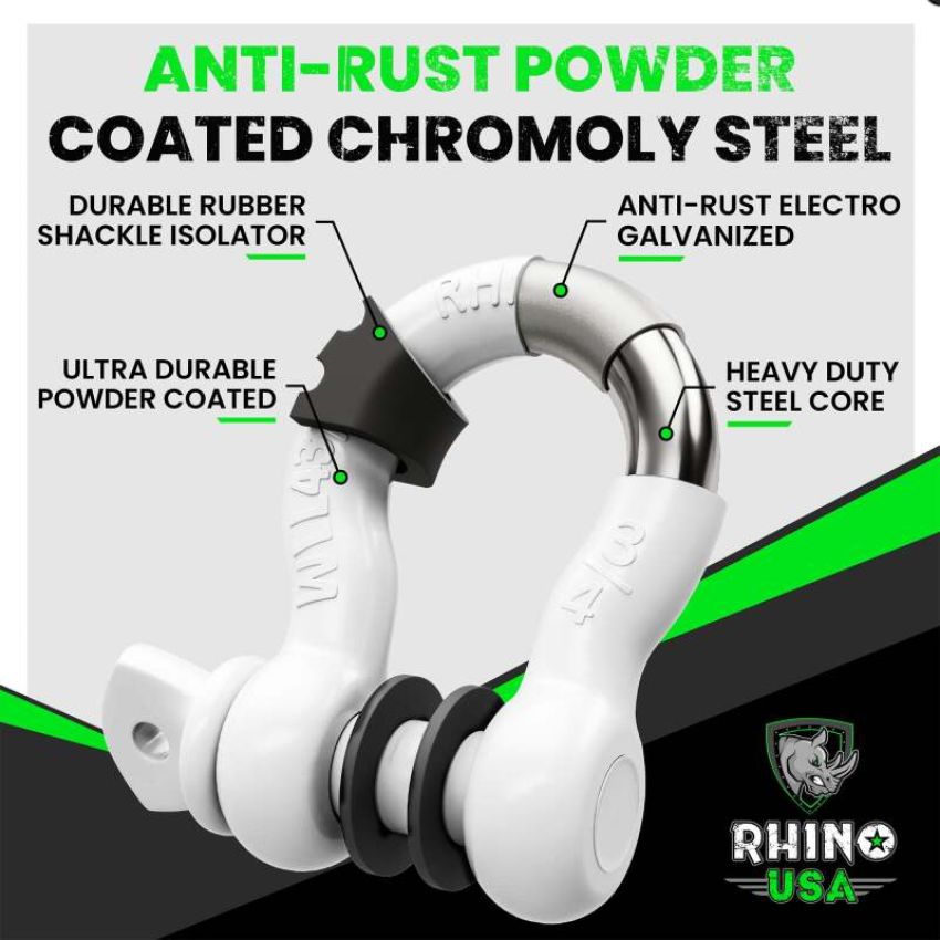 Rhino USA RNO-WHT-SHACKLES 3/4In D-Ring Shackle Set (2-Pack)(White)