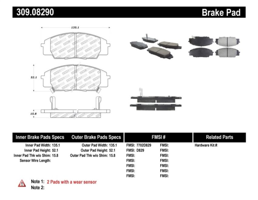 Stoptech 309.08290 Performance 00-09 S2000/06+ Civic Si/02-06 RSX-S (non base) Front Brake Pads