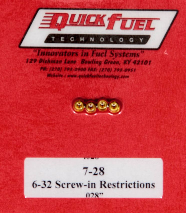 QUICK FUEL TECHNOLOGY QFT7-28 .028in- 6-32 Screw-in Restrictors (4pk)