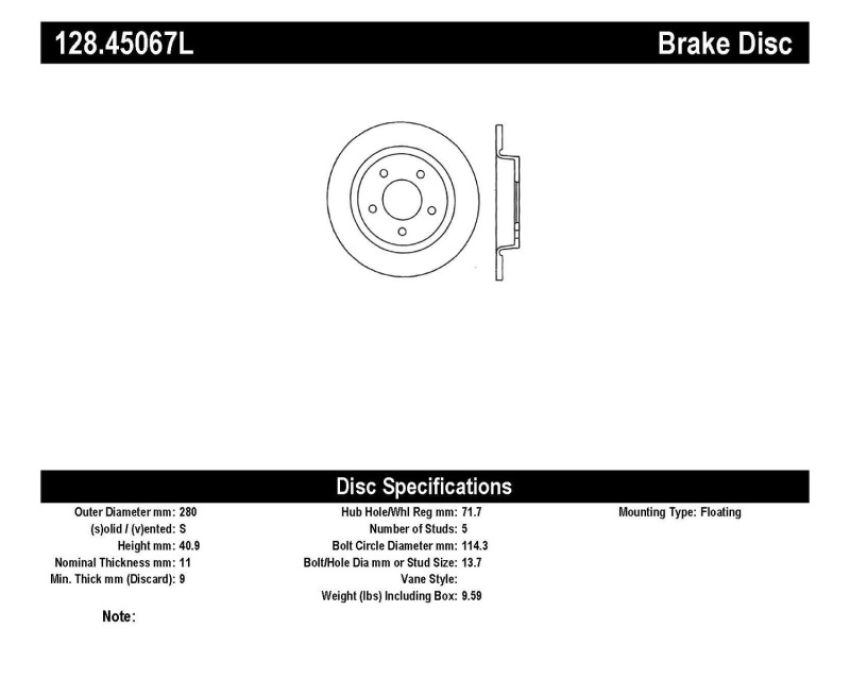 Stoptech 128.45067L 04-10 Mazda3 Drilled Left Rear Rotor