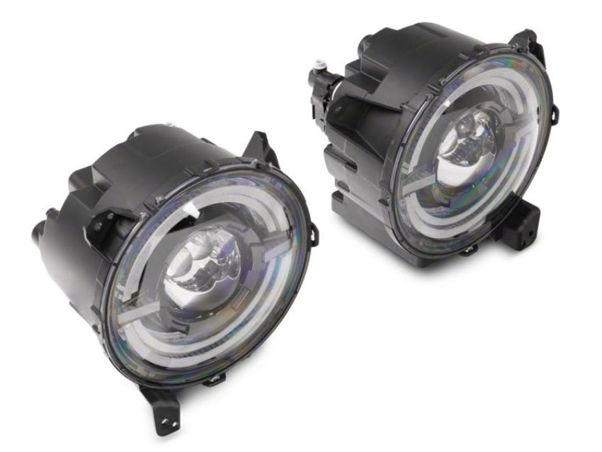 Raxiom J167045 18-23 Jeep Wrangler JL Axial Series 9-In LED Angel Eye Headlights- Blk Housing (Clear Lens)