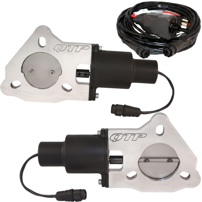QTP QTEC45 2.25in Bolt-On QTEC Dual Electric Cutout Valves - Pair