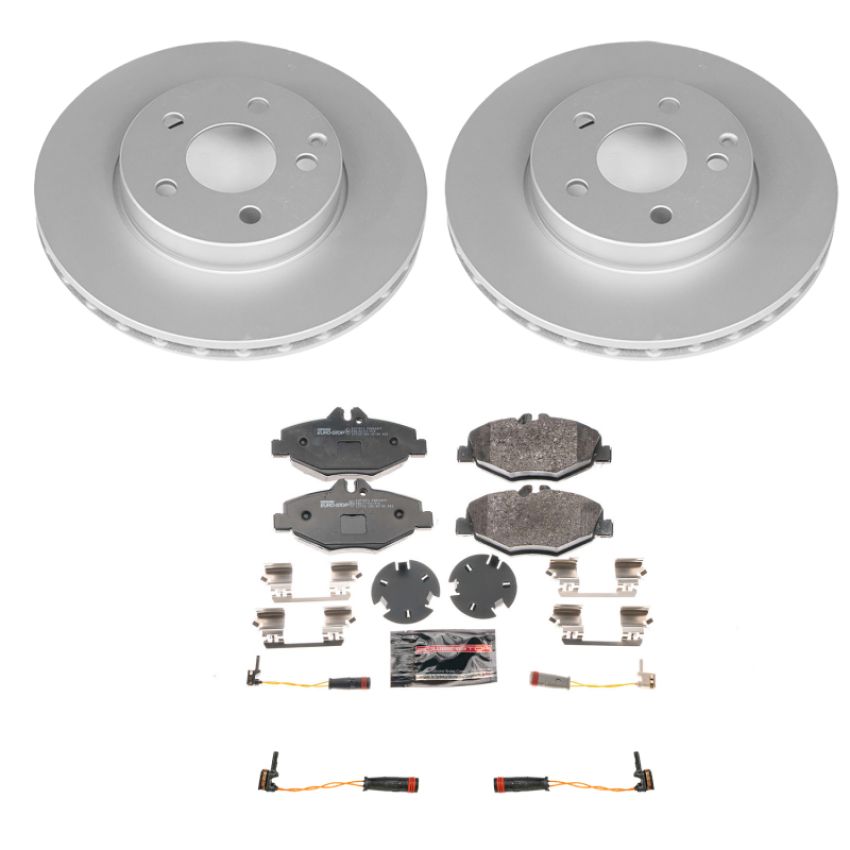 PowerStop ESK5326 Genuine Geomet Coated Rotors, ECE-R90 Brake Pads + Hardware Kit