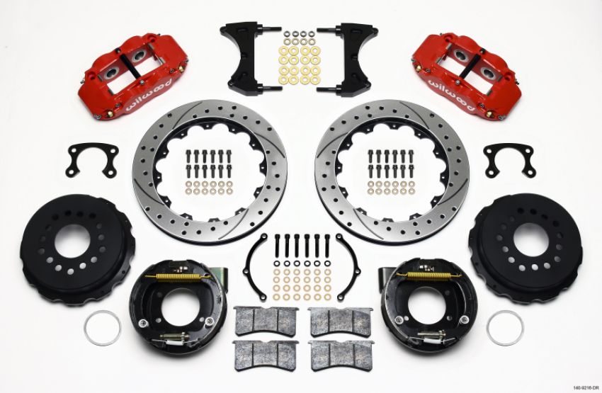 Wilwood 140-9216-DR Narrow Superlite 4R Rear P-Brk Kit 12.88in Drilled Red Small Ford 2.66in Offset