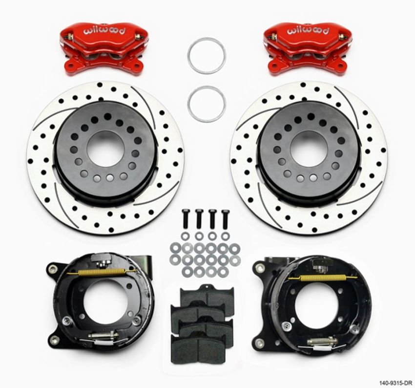 Wilwood 140-9315-DR Forged Dynalite P/S Park Brake Kit Drilled Red 12 Bolt 2.75in offset Staggered Shock