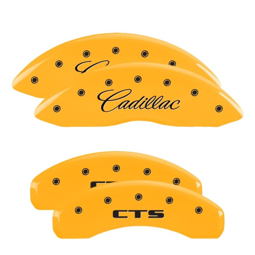 MGP 35013SCTSYL 4 Caliper Covers Engraved Front Cursive/Cadillac Engraved Rear CTS Yellow finish black ch