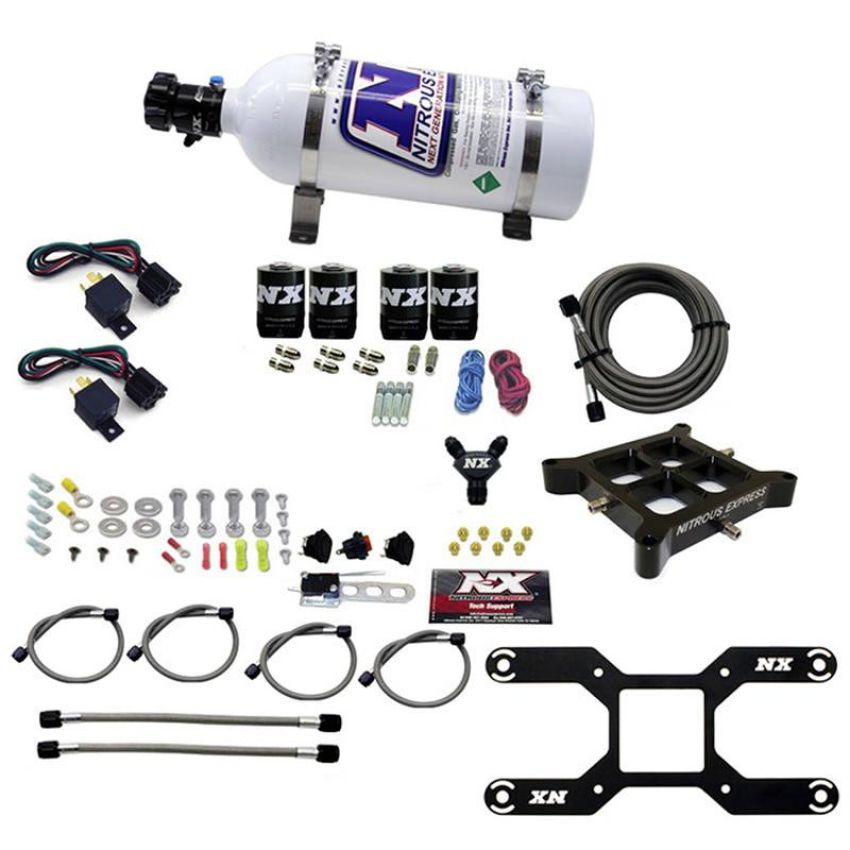 Nitrous Express 66042-05 4150 DUAL STAGE BILLET CROSSBAR, (50-300 & 100-500HP) WITH 5LB BOTTLE.