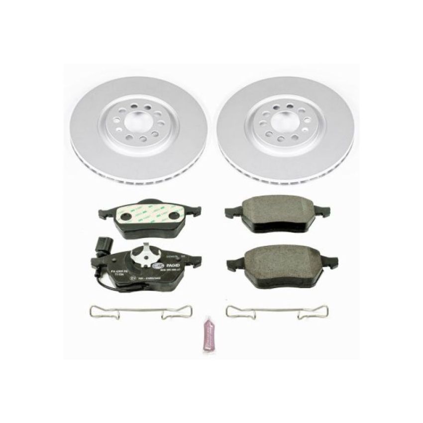 PowerStop ESK914 Genuine Geomet Coated Rotors, ECE-R90 Brake Pads + Hardware Kit